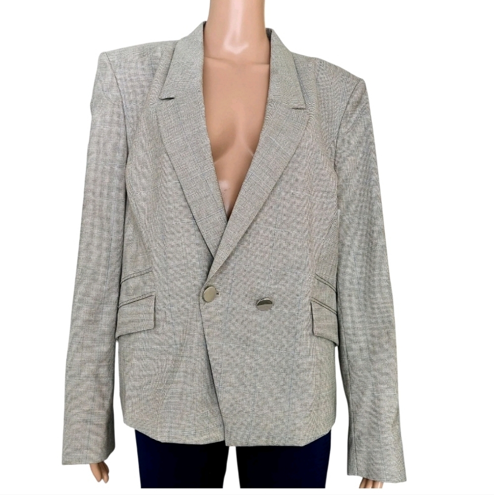 Hugo Boss Womens Blazer Size 14 Gray Blue Plaid Jarinary Virgin Wool Jacket New - Picture 2 of 11